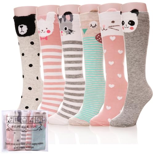 Color City Girls Socks Knee High Stockings Cartoon Animal Warm Cotton Socks (6 Pairs Animal