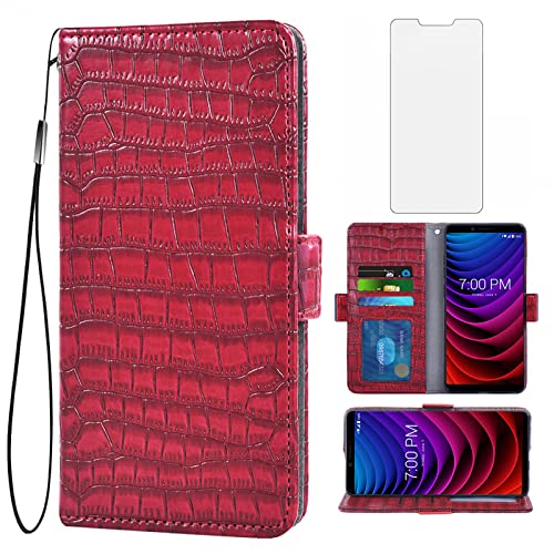 Asuwish Compatible with Coolpad Legacy Wallet Case with Protective Film and Leather Flip Card Holder Stand Cell Phone Cover for Cool Pad Alchemy 2019 3705A 3705AS CP3705AS CP3705A Women Men Red