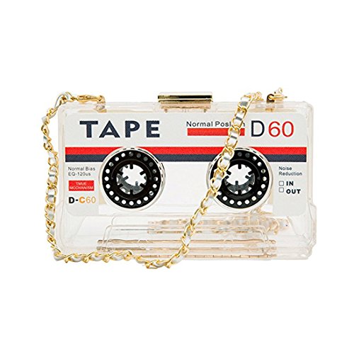 KUANG! Women Retro Cassette Shoulder Bag Tape Shaped Recorder Crossbody Purse Elegant Banquet Evening Handbag for Girls