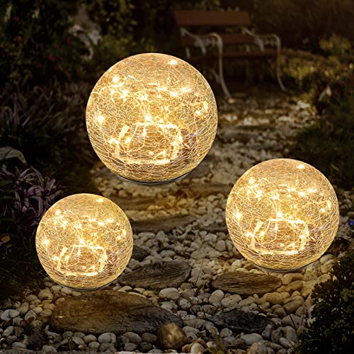 Bannad Garden Solar Lights, Cracked Glass Ball Waterproof Warm White LED for Outdoor Decor Decorations Pathway Patio Yard Lawn, 1 Globe (5.9Inch)