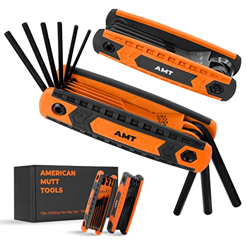AMERICAN MUTT TOOLS 17pc Folding Allen Wrench Set – SAE and Metric Allen Key Set – Hex Key Set, Allen Wrenches Sets, Metric Allen Wrenches Set, Hex Wrench Set, Llaves Allen Set, Hex Set, Hex Tool Set