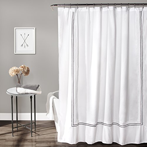 Lush Decor Hotel Collection Shower Curtain Fabric Minimalist Plain Style Bathroom Design, 72' x 72', White & Gray