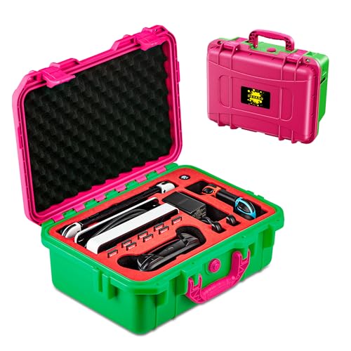 DEVASO Carrying Case for Nintendo Switch Travel Case, Professional Deluxe Waterproof Case Soft Lining Hard Case for Nintendo Switch OLED Model Console, Controller and Other Accessories (Pink&Green)