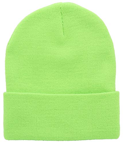 Top Level Beanie Men Women - Unisex Cuffed Plain Skull Knit Hat Cap, Lime