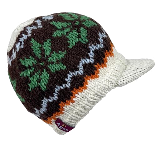 Agan Traders 1419 H Visor Beret Knit Wool Snowflakes Women Insualted Fleece Hat Cap(Hat - Brown/Green)