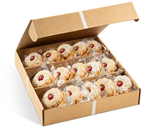LINZER TART COOKIES GIFT BOX| Raspberry Linzer Tart Cookies | 12 Individually Wrapped Shortbread Cookies | Holiday Corporate Gift Christmas Thanksgiving Valentine New Years | Stern’s Bakery| Kosher & Nut Free| Prime Deliver