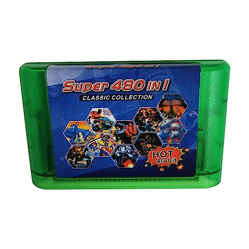480in1 Game Cartridge for Sega - Genesis 16 bit Game Card Classic Collection (Transparent Green)