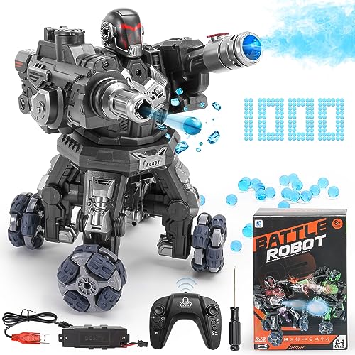 VANLINNY NEW Fighting Robot Toys, Battle Robot with Light Music, Spray, 1000Water Beads, Support 360° Rotating and Drift, Robot Kit Toy for Boys and Girls