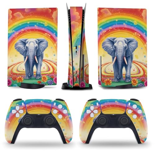 AoHanan Elephant Spraying Rainbow PS5 Skin Console and Controller Accessories Cover Skins Anime Vinyl Cover Sticker Full Set for Playstation 5 Disc Edition