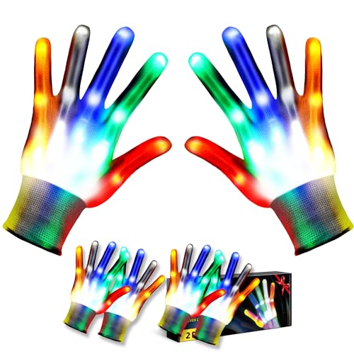 LED Gloves 2pair Light Up Gloves for Kids with 6 Flash Modes, Gifts for 3 4 5 6 7 8 9 10 11 12 Year Old Boys Girls for Birthdays Parties Halloween Christmas Toys for 3-12 Year Old Boys Girls （Small）