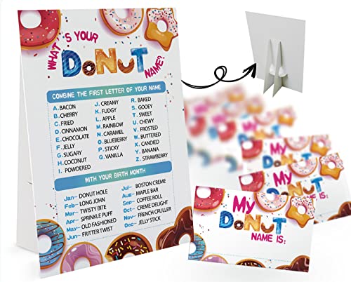 What's Your Donut Name Game (1 Donut Theme Sign and 30 Name Tag Stickers), Donut Game Party Decoration, Birthday Game for Kids, Family Game-10