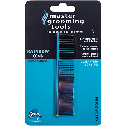 Master Grooming Tools Rainbow Greyhound Combs — European-Style Combs for Grooming Dogs - Fine/Coarse, 7½', Medium, blue