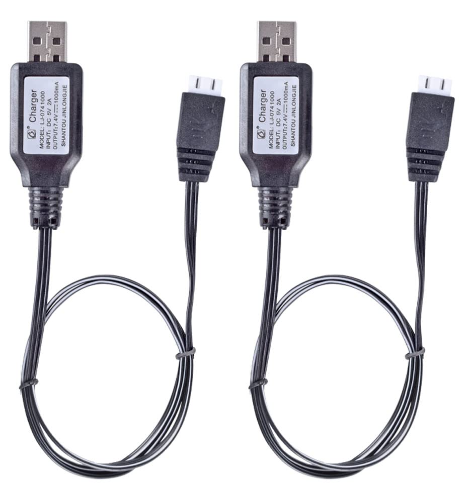 JIECHUN 2pcs USB Charger Cable 1A with XH-3P Connector Compatible with Hosim Q903 Q905 Axial SCX10 2S 7.4V LiPo Battery RC Car Rock Crawler FPV Drone Quadcopter