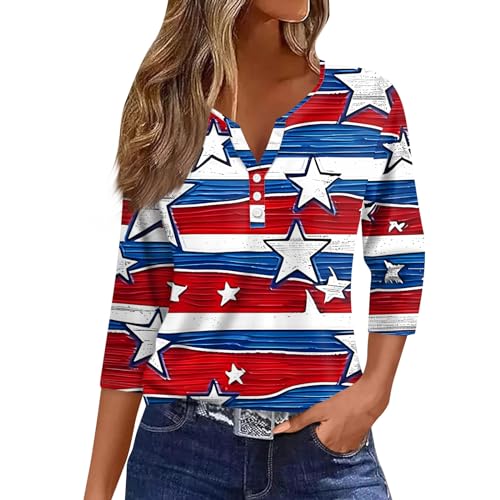 Blouses for Women, Green Shirts for Women Women'S Print Button 3/4 Sleeve Daily Weekend Fashion Basic Length Sleeve Womens Tops Blusas Casuales De Mujer Bonitas (2-Red,Small)