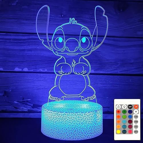 Nutyser 3D Night Light for Kids - Stitch Anime 3D lamp with Remote & Smart Touch 16 Colors Changing Led Light - Dimmable Toys for Teens Boys Girls Birthday Gifts Christmas