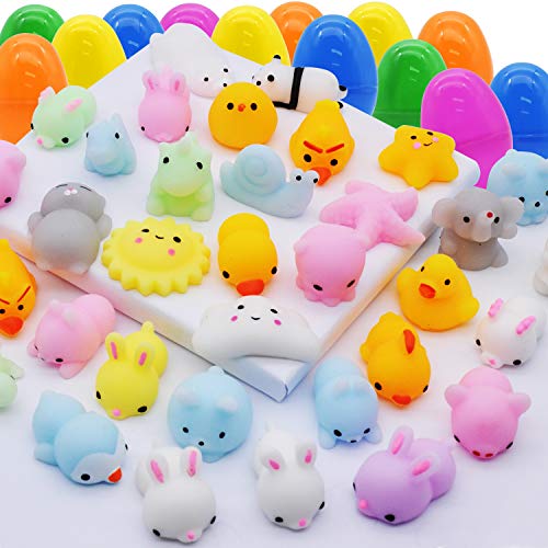 JOYIN 48 Mochi Squishy Toy Prefilled Easter Eggs, Kawaii Stress Reliever Squishy Toys Inside for Easter Theme Party Favor, Easter Eggs Hunt, Basket Filler, Classroom Prize Supplies