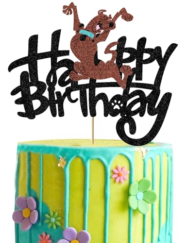 Brown Dog Cake Topper Glitter Cute Cartoon Dog Birthday Cake Decorations for Girls Boys Dog Party Decorations Birthday Party Supplies