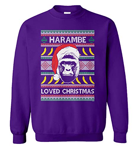 Harambe Loved Christmas - RIP Gorilla Meme Unisex Crewneck Sweatshirt (Purple, X-Large)