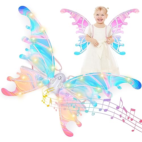 deAO Electric Fairy Butterfly Wings with Lights,Kids Gift for Dress up Halloween Role Play for Girls,Perfect Party Accessory