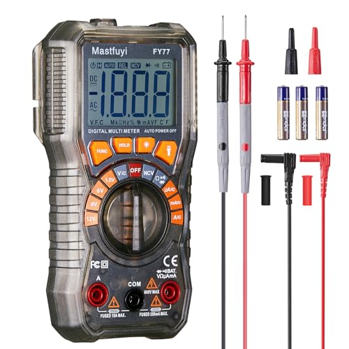 Mastfuyi Digital Multimeter, Multi Tester with NCV Non-Contact Voltage Detection, Battery Tester, Auto-Ranging Tests, True RMS 1999 Counts, AC/DC Current, AC/DC Voltage, Resistance, Continuity, Diode