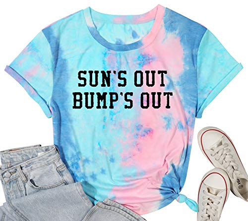 Sun's Out Bumps Out Shirt Women Maternity Pregnancy Funny Saying T-Shirt Summer Short Sleeve Casual Tops Tees (M, Tie Dye)