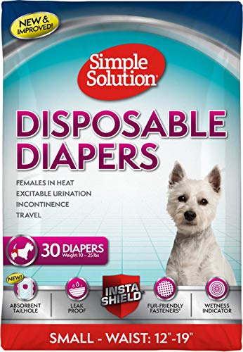 Simple Solution Disposable Dog Diapers for Female Dogs | Super Absorbent Leak-Proof Fit | Females in Heat, Excitable Urination, Incontinence, or Puppy Training | Small | White ,30 Count