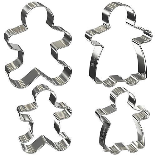 Bakerpan Stainless Steel Gingerbread Cookie Cutters, Boy and Girl Gingerbread Cookie Cutter Set - 3.5 & 4 Inch
