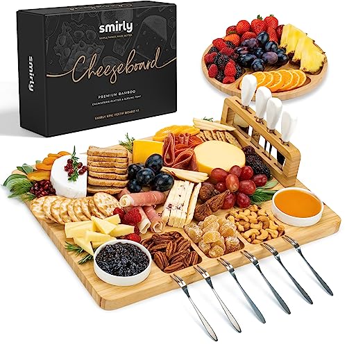 SMIRLY Charcuterie Boards Gift Set: Large Bamboo Cheese Board Set - Unique for Women - House Warming Gifts New Home, Wedding Gifts for Couple, Bridal Shower Gift