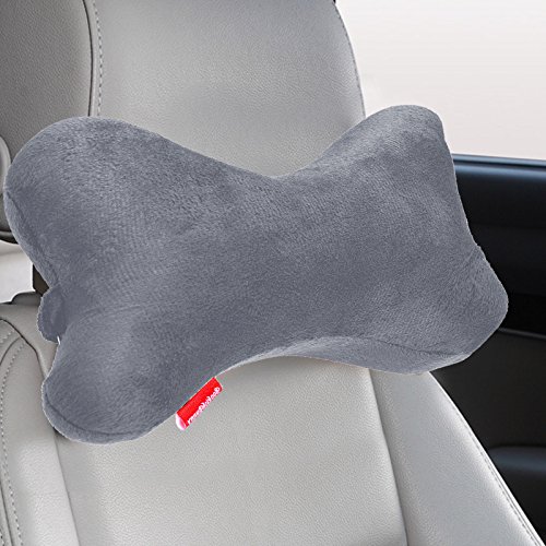 Bookishbunny 2pk Dog Bone Shaped Travel Neck Pillows with Washable Removable Cover Memory Foam Car Bus Truck Driving Comfort Head Rest Support (Gray)
