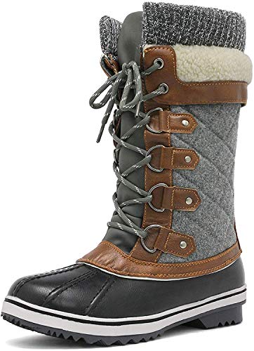 DREAM PAIRS Women's Monte_02 Black Grey Mid Calf WaterProof Winter Snow Boots Size 7 M US