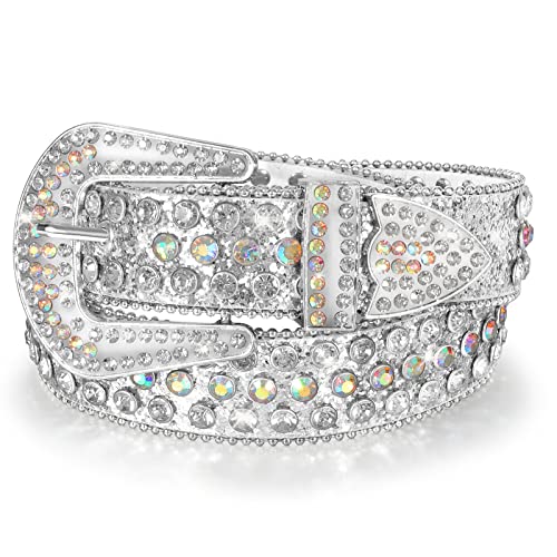 JASGOOD Women Men Rhinestones Belt,Bling Western Cowgirl Cowboy Studded Leather Belt Diamond Waist Belt for Jeans Pants