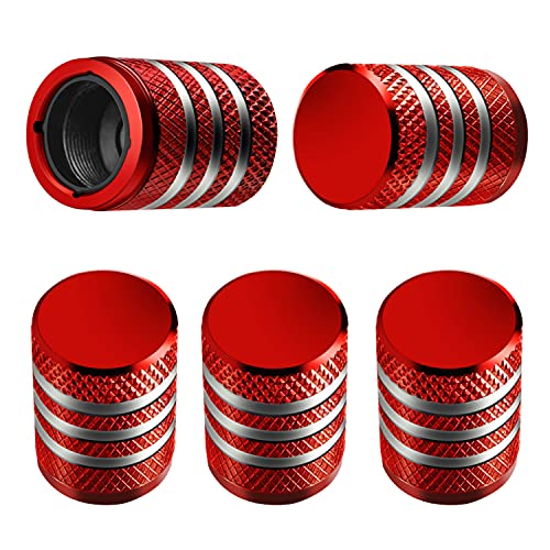 Tire Valve Stem Cap Cover - (5 Pack) Tire Air Caps Metal with Plastic Liner Corrosion Resistant Leak-Proof for Car Truck Motorcycle SUV and Bike Red