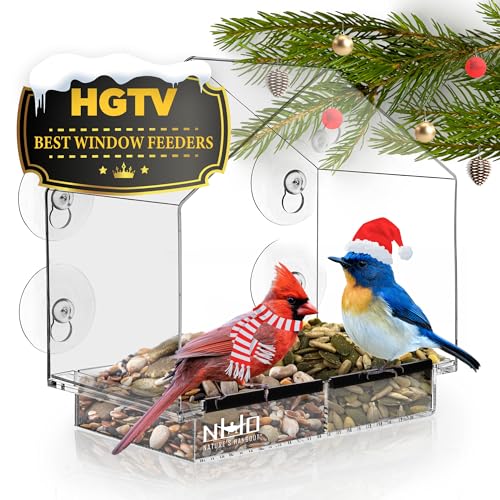 Window Bird Feeder with Strong Suction Cups, Clear Window Bird Feeders for Outside - Transparent Bird House, Balcony Glass Mount, Acrylic Cat, Kids & Elderly Viewing Clear Bird Feeder for Window Perch
