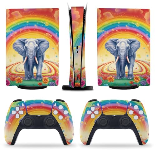 AoHanan Sticker for PS5 Digital Skin Elephant Spraying Rainbow Print Skin Console Controller Accessories Cover Skins Anime Vinyl Cover Sticker Full Set Only for Playstation5 Digital Edition