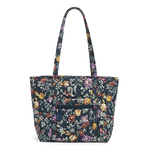 Vera Bradley Women's Cotton Small Vera Tote Bag, Fresh-Cut Floral Green, One Size