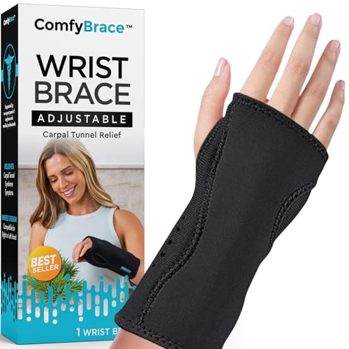 ComfyBrace Cushioned Sleep Support Wrist Brace - Fits Both Hands to Help Relieve Carpal Tunnel Pain, One Size Fits All (1 Brace)