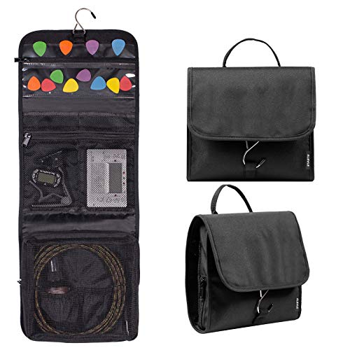 FFR, Guitar Accessory Organizer with Easy Access Pick Holder - Foldable Music Accessory Bag with Hanging Hook and Pockets for Guitar Picks and Music Accessories of Different Sizes