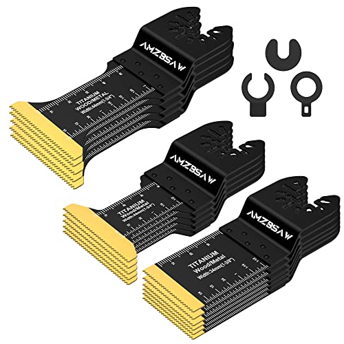 AMZBSAW 16 PCS Titanium Oscillating Saw Blades Metal Cutting, Universal Multitool Blades for Metal Nails Hard Material and Wood Plastic, Multi Tool Blades Kits Fit Dewalt Bosch Milwaukee Ryobi