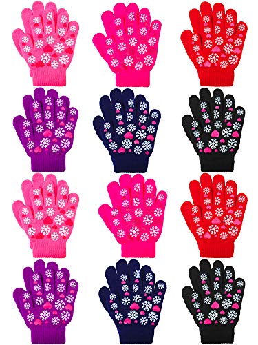 Cooraby 12 Pairs Kids Warm Magic Gloves Teens Winter Stretchy Knit Gloves Boys Girls Knit Gloves (Mixed Colors D, 6-12 Years)