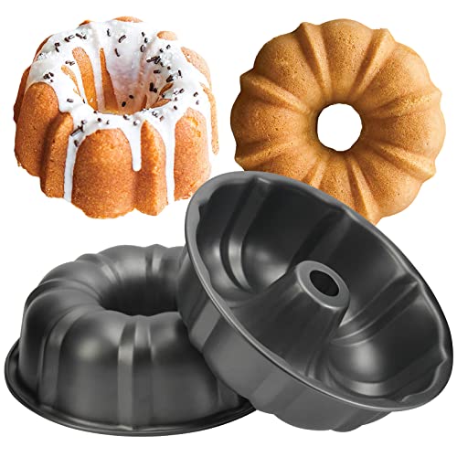OAMCEG 2 Pack Bunte Cake Pan Nonstick 10 Inch Fluted Tube Cake Pans for baking, 12 Cups Heavy Duty Carbon Steel Tube Pan Baking Mold for Buntelet, Bavarois, Brownie, Jello, Flan, Meatloaf (Grey)