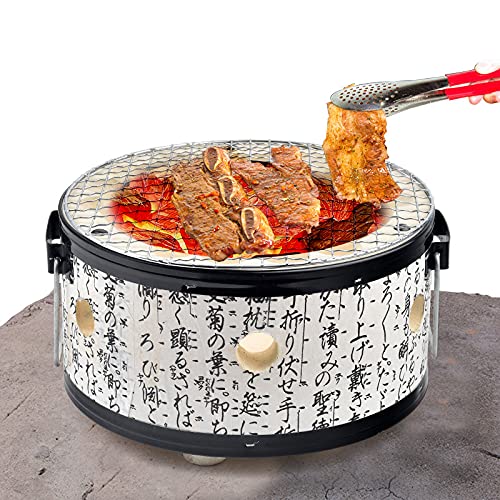 Japanese Style Clay Charcoal Grill, BBQ Stove, Barbecue Smoker Charcoal Grill, with Wood Tray and Stainless Steel Net, for Travel Portable Barbecue