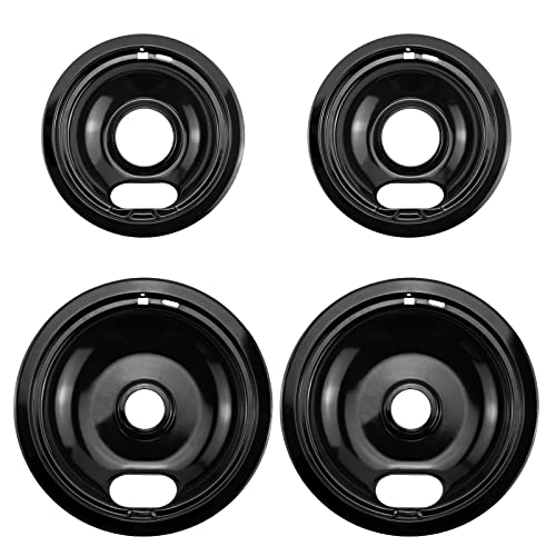 W10290350 W10290353 Burner Porcelain Drip Pans Set Replacement by APPLIANCEMATES Fits whirlpool Electric Range Stove Top Drip Bowls 4-Pack Includes 2 Large 8-Inch and 2 Small 6-Inch (Black)