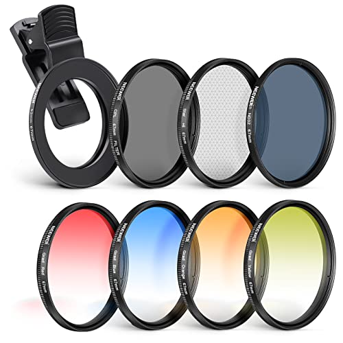 NEEWER 67mm Clip On Filters Kit for Phone & Camera, CPL, ND32 ND Filter,Star Filter,4 Graduated Color Filter, 52-67mm Adapter Ring, Phone Lens Clip Compatible with iPhone 15 14 Pro Max 14 13 12 11