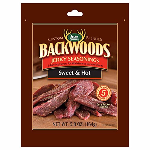 LEM Products Backwoods Sweet & Hot Jerky Seasoning, Ideal for Wild Game and Domestic Meat, Seasons Up to 5 Pounds of Meat, 5.8 Ounce Packet with Pre-Measured Cure Packet Included