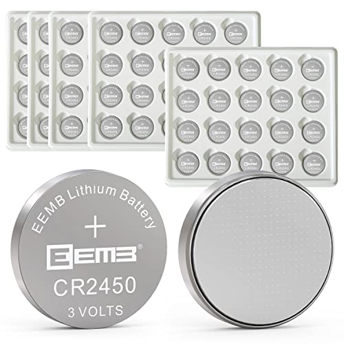 EEMB 100 PACK CR2450 Battery 3V Lithium Battery 2450 Button Coin Cell Batteries DL2450、ECR2450、BR2450 for Watch Tea Lights Votive Candles Alarm System Car Key Fob Remote Control Calculators Toys Games