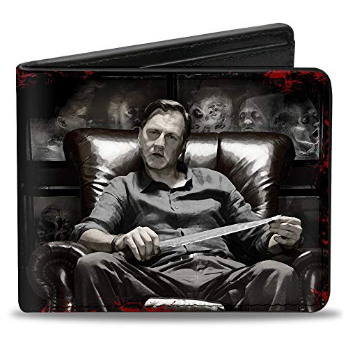 Buckle-Down PU Bifold Wallet - THE WALKING DEAD Governor Sitting/Zombie Head Aquariums Grays/Red