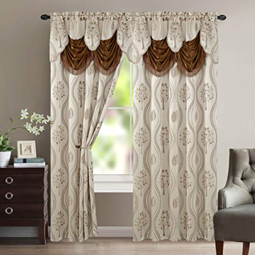 Elegant Comfort Luxurious Beautiful Curtain Panel Set with Attached Valance and Backing 54' X 84 inch (Set of 2), Beige