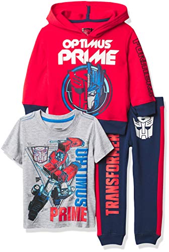 Transformers boys Graphic Hoodie, T-shirt, & Jogger Sweatpant, 3-piece Athleisure Outfit Bundle - Baby and Toddler T Shirt Set, Navy/Red/Heather Grey, 4T US