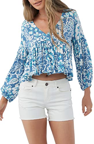 Womens Mary Cristina Floral Long Sleeve Top, Classic Blue, M