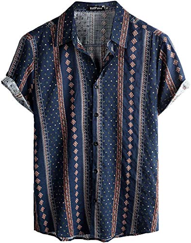VATPAVE Mens Casual Hawaiian Shirts Short Sleeve Button Down Beach Shirts Tropical Floral Shirts Small Navy Blue
